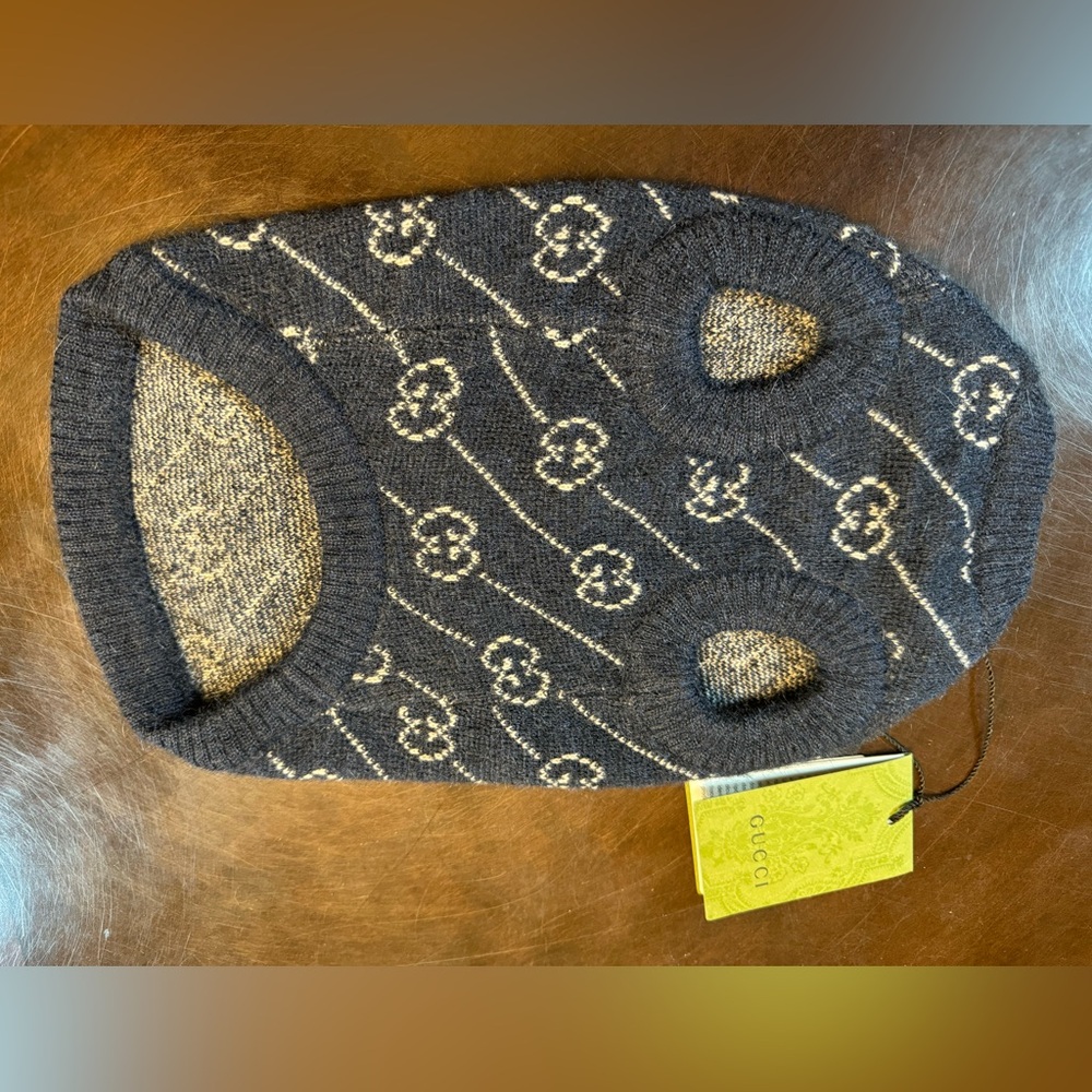 New Authentic Gucci GG Logo Dog Wool Sweater Vest Blue - Picture 14 of 16